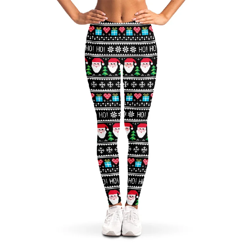 Huge Discounts Pixel Christmas Santa Claus Print Women's Leggings