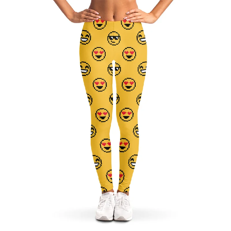 Exclusive Savings Pixel Emoji Pattern Print Women's Leggings