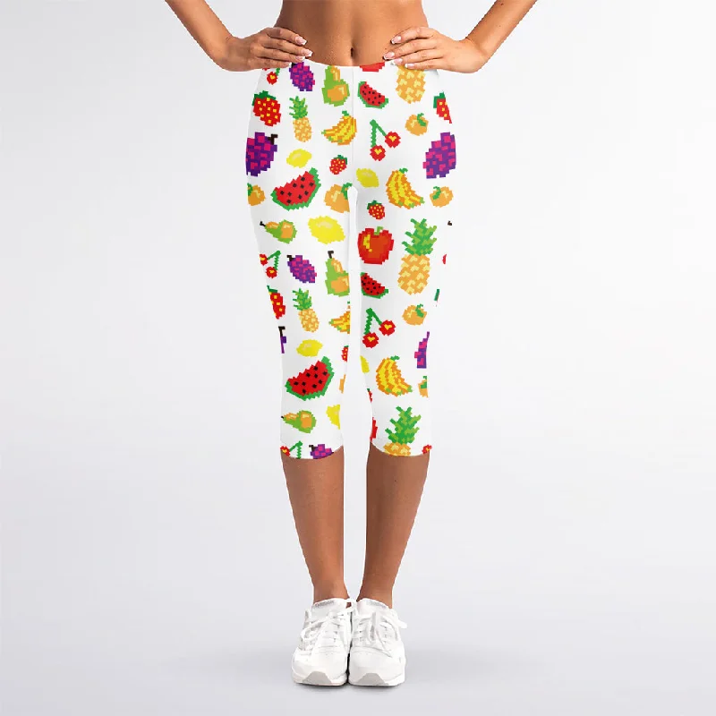 Final Clearance Pixel Fruits Pattern Print Women's Capri Leggings