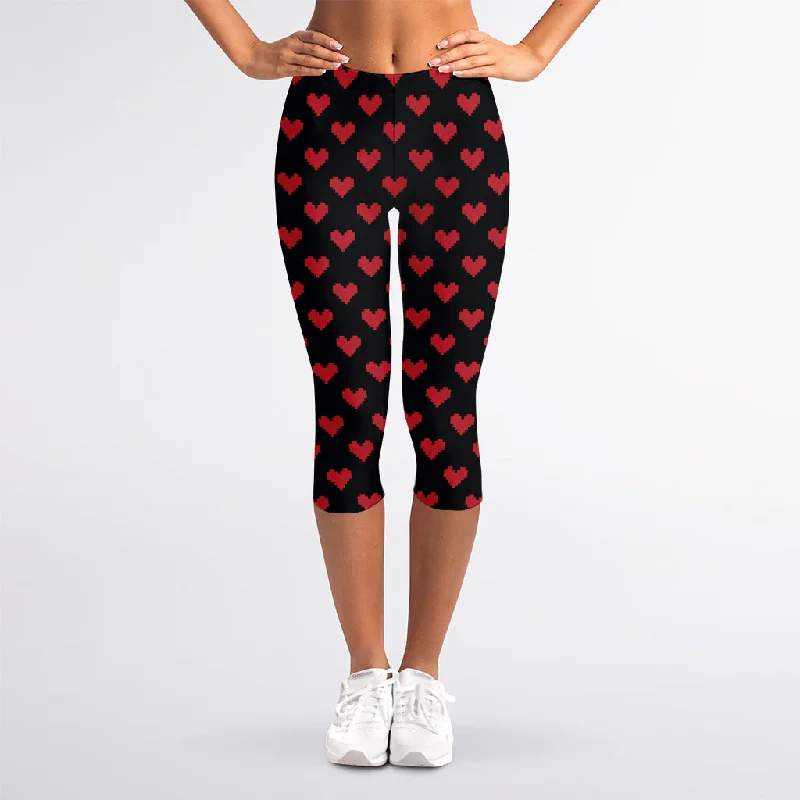 Epic Deals Pixel Heart Pattern Print Women's Capri Leggings