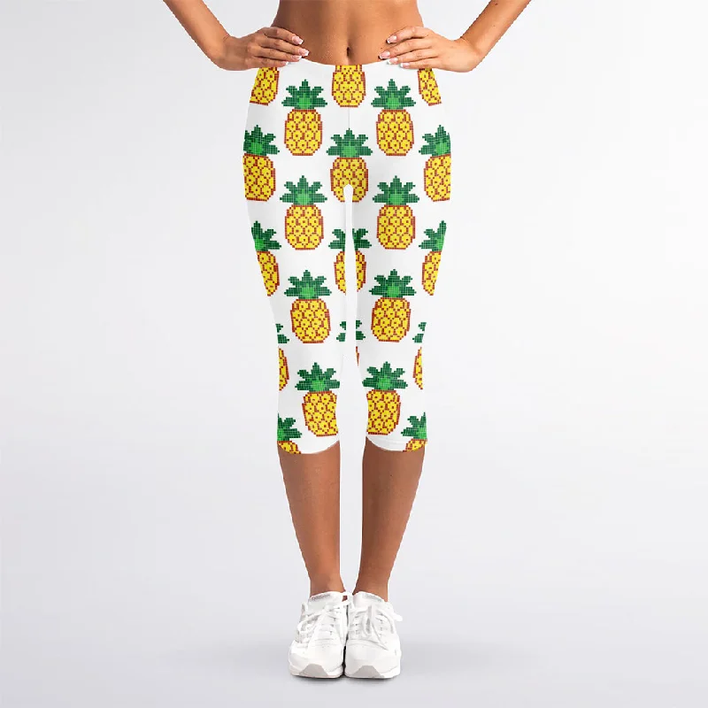 Discount Deals Pixel Pineapple Pattern Print Women's Capri Leggings