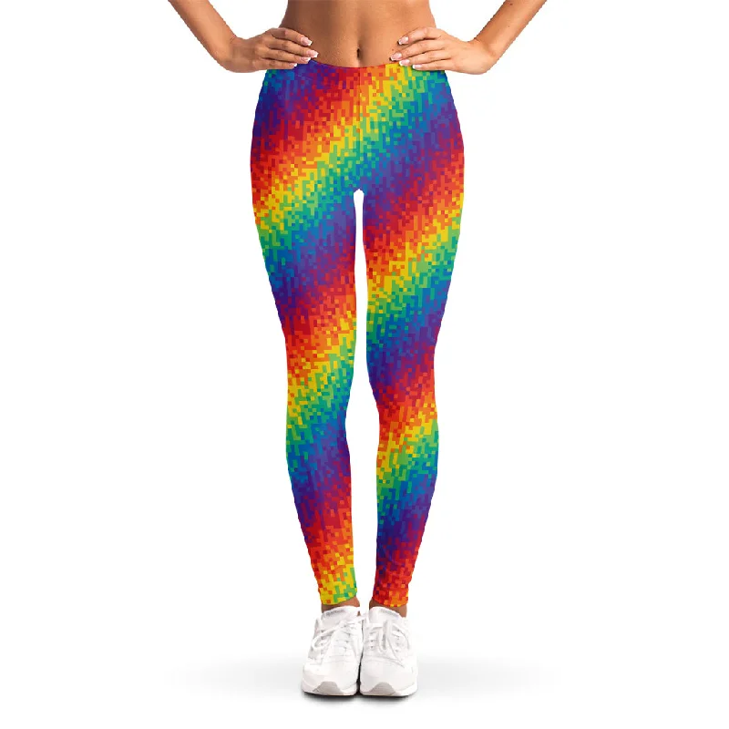 Savings Event Pixel Rainbow Pattern Print Women's Leggings