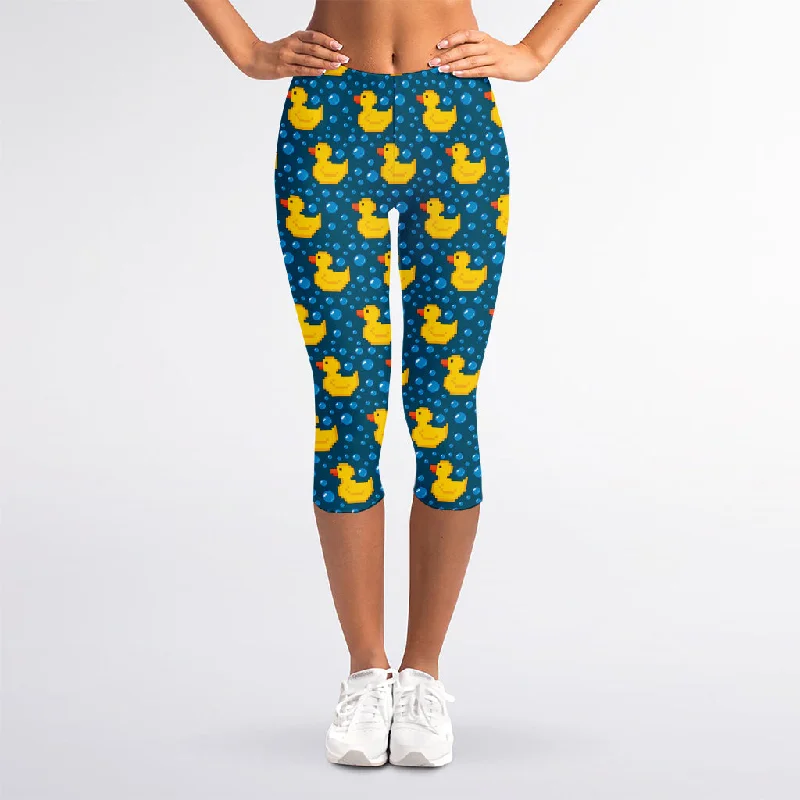 Buy Now Pixel Rubber Duck Pattern Print Women's Capri Leggings