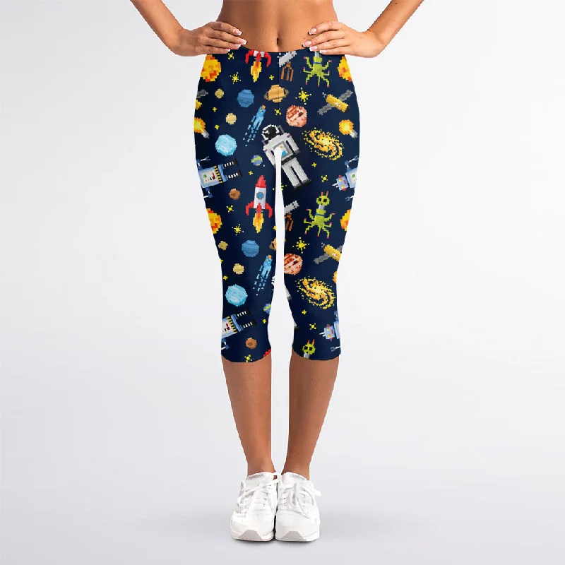 Bargain Prices Pixel Space Pattern Print Women's Capri Leggings