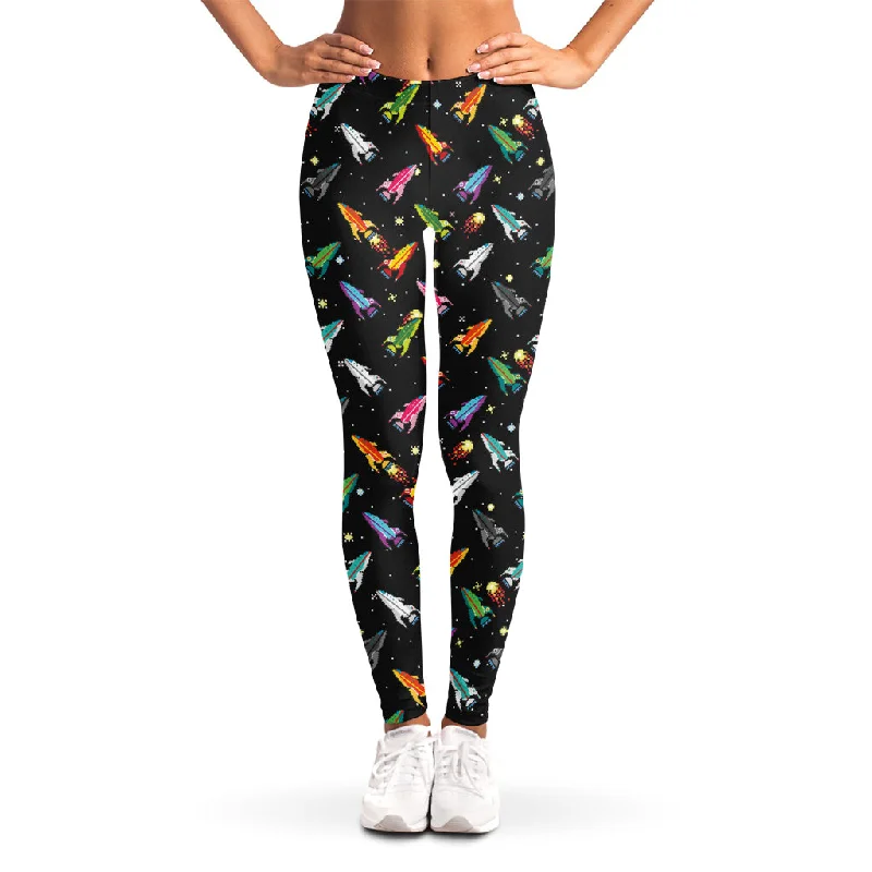 Can't Miss Pixel Spaceships Pattern Print Women's Leggings