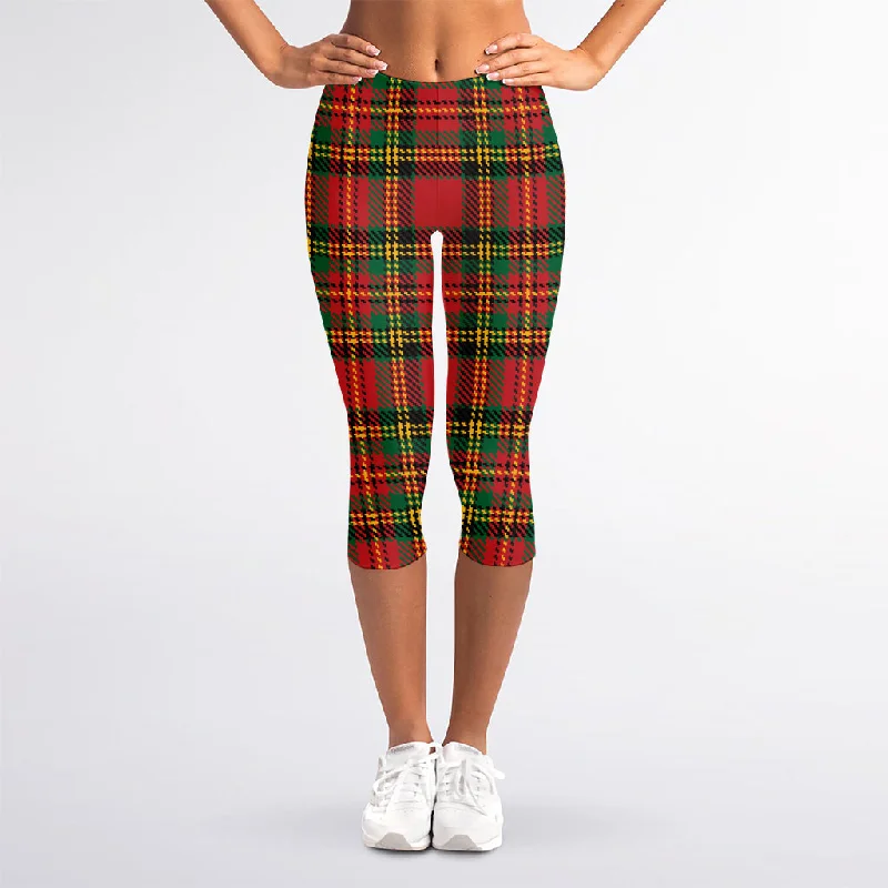 Inventory Reduction Pixel Stewart Scottish Tartan Print Women's Capri Leggings