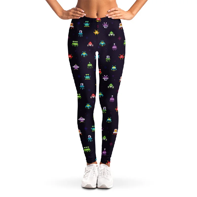 Act Fast Pixel UFO Aliens Pattern Print Women's Leggings