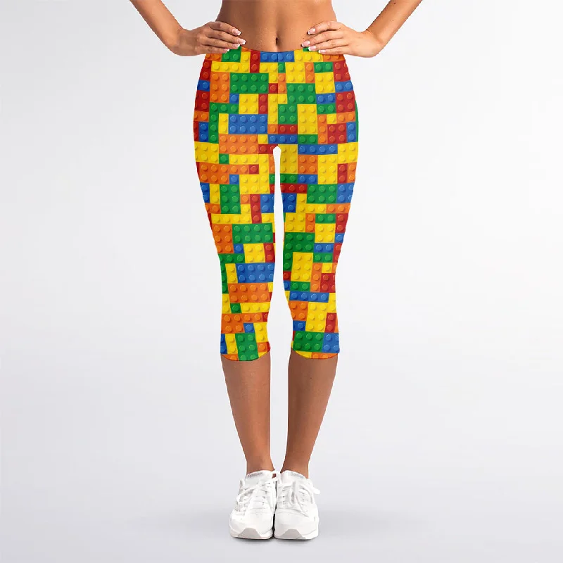 Special Promotion Plastic Building Blocks Pattern Print Women's Capri Leggings