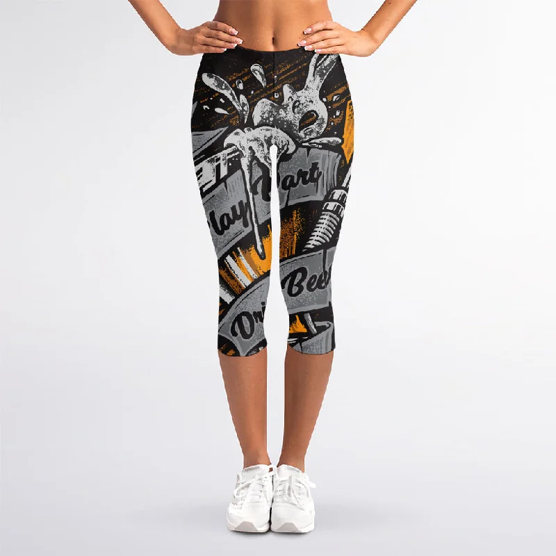 Anniversary Sale Play Dart Drink Beer Print Women's Capri Leggings