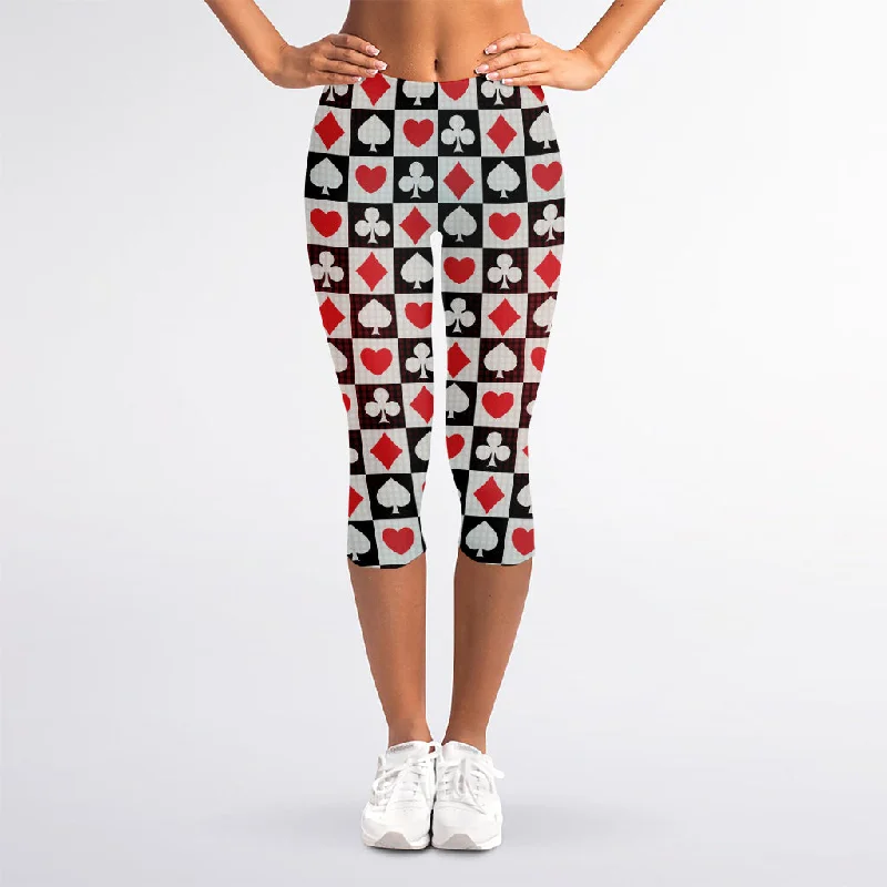 Stock Up and Save Playing Card Suits Check Pattern Print Women's Capri Leggings