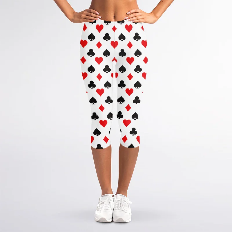 Buy More, Save More Playing Card Suits Pattern Print Women's Capri Leggings