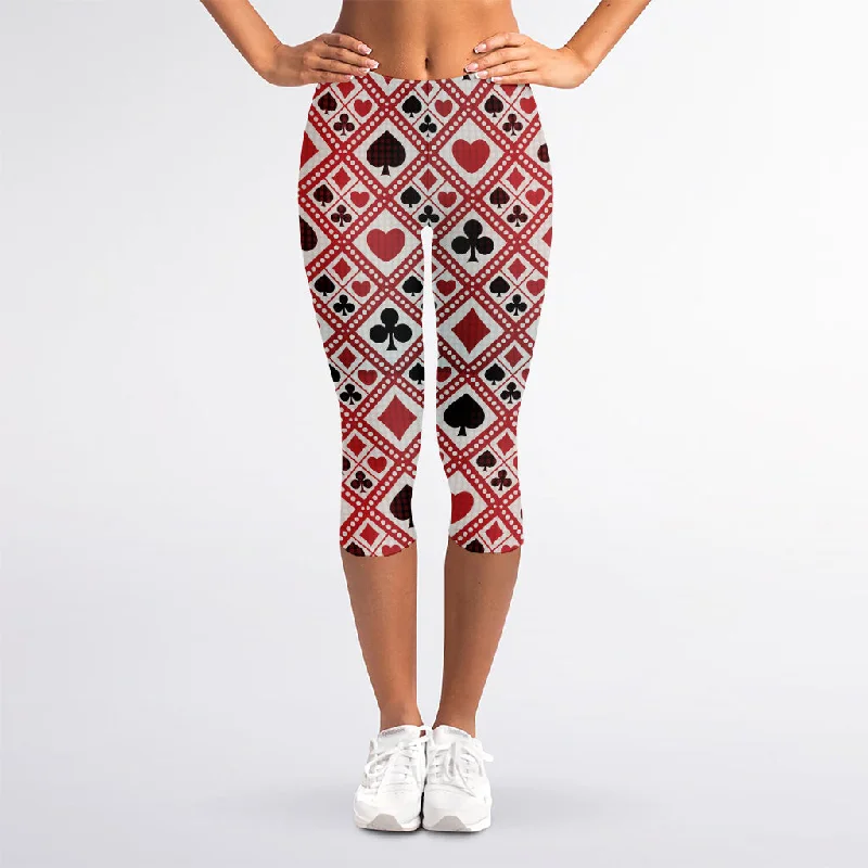 Exclusive Access Playing Card Suits Plaid Pattern Print Women's Capri Leggings