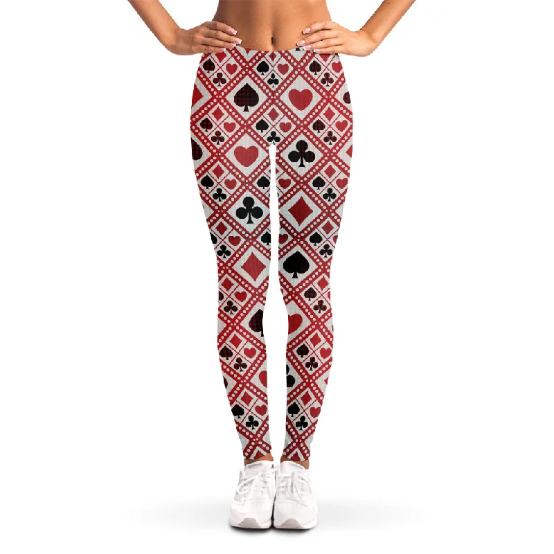 Limited Time Discount Playing Card Suits Plaid Pattern Print Women's Leggings