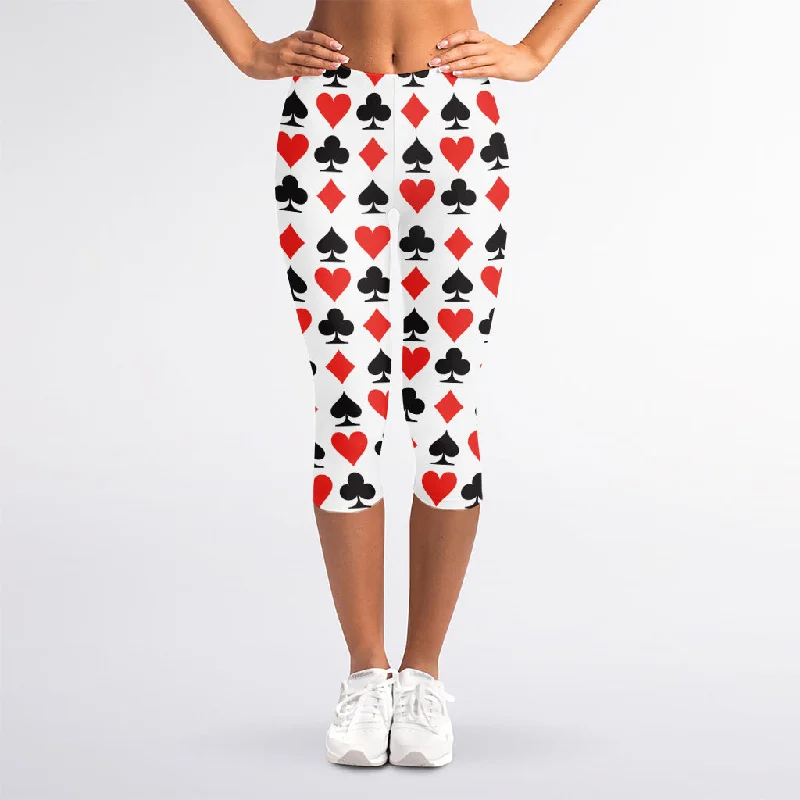 Weekend Special Playing Card Symbols Pattern Print Women's Capri Leggings