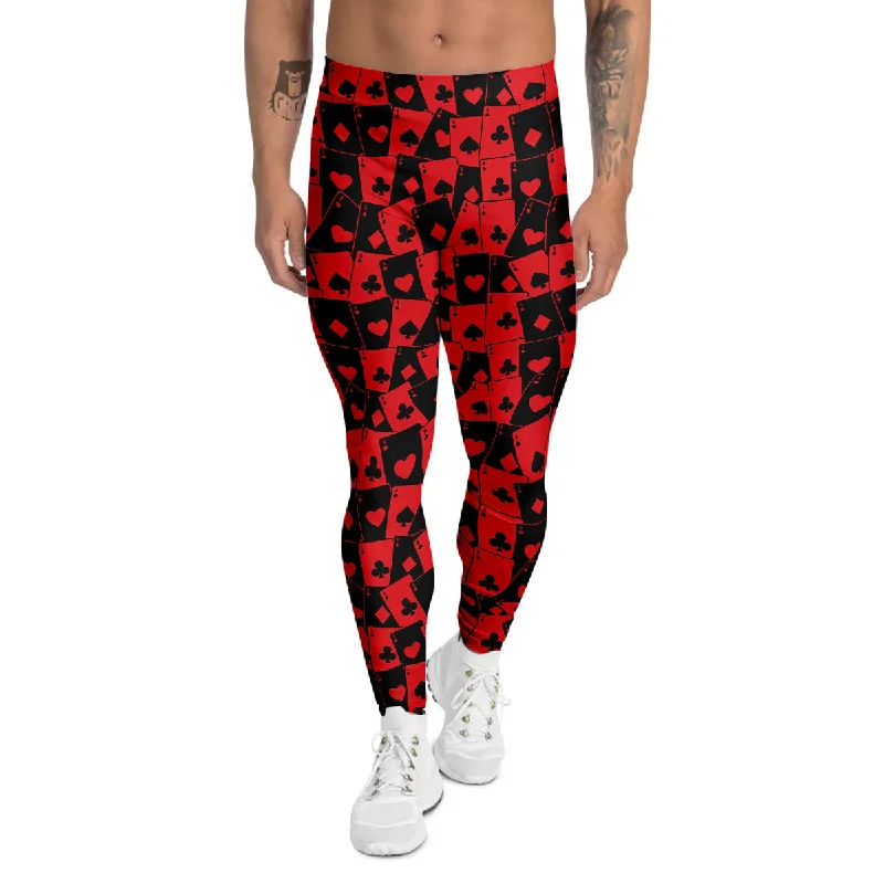 Discount Days Playing Cards Black Red Print Pattern Men's Leggings
