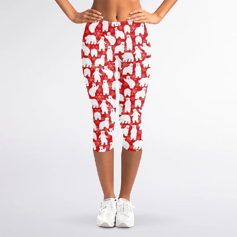 Year-End Sale Polar Bear And Snowflake Pattern Print Women's Capri Leggings