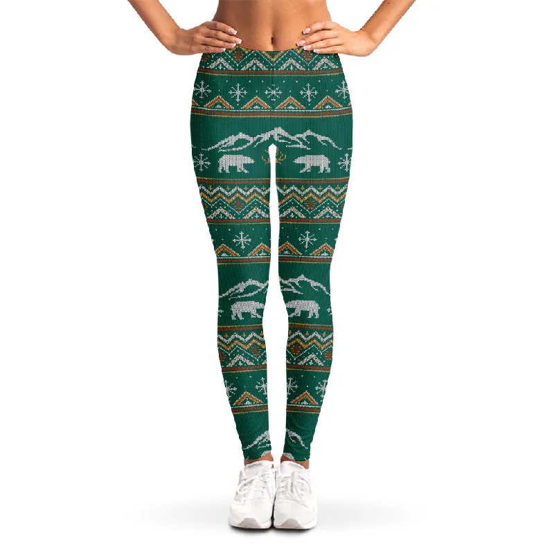 Loyalty Reward Polar Bear Knitted Pattern Print Women's Leggings