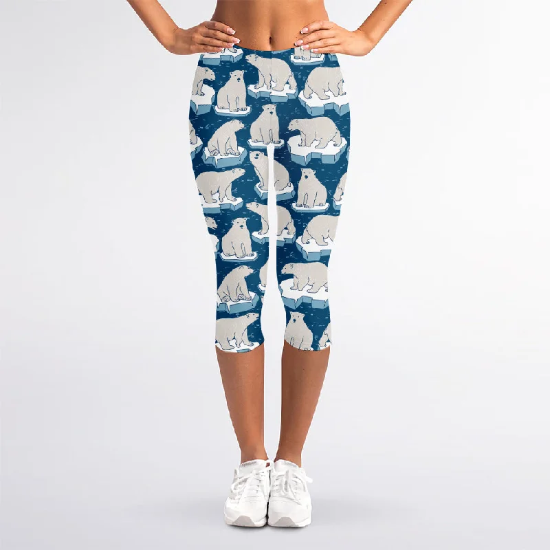 Special Offer Polar Bear On Ice Pattern Print Women's Capri Leggings
