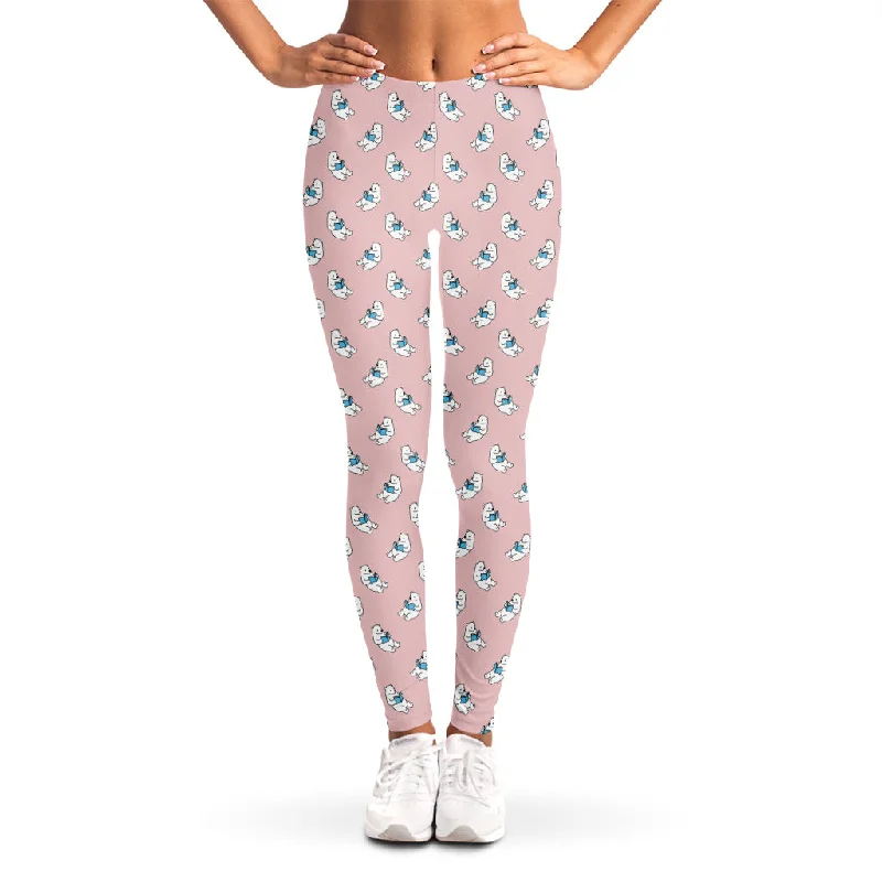 Online Exclusive Polar Bear Reading Book Pattern Print Women's Leggings