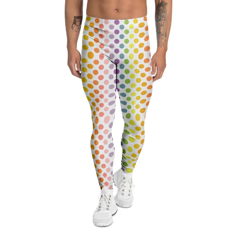 Deal Zone Polka Dot Colors Rainbow Print Pattern Men's Leggings