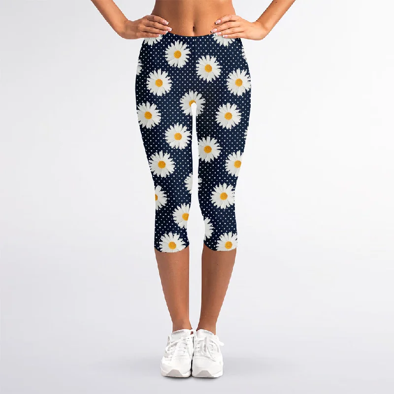 Unmissable Offer Polka Dot Daisy Floral Pattern Print Women's Capri Leggings