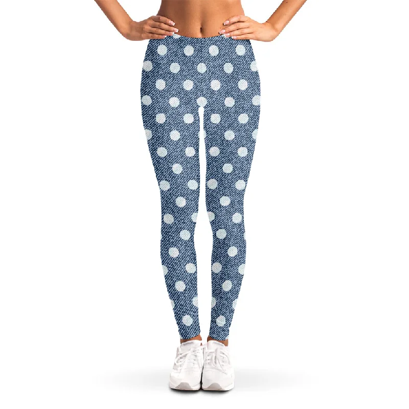 Don’t Miss Out Polka Dot Denim Jeans Pattern Print Women's Leggings