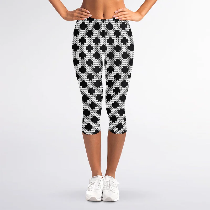 Price Cut Polka Dot Knitted Pattern Print Women's Capri Leggings