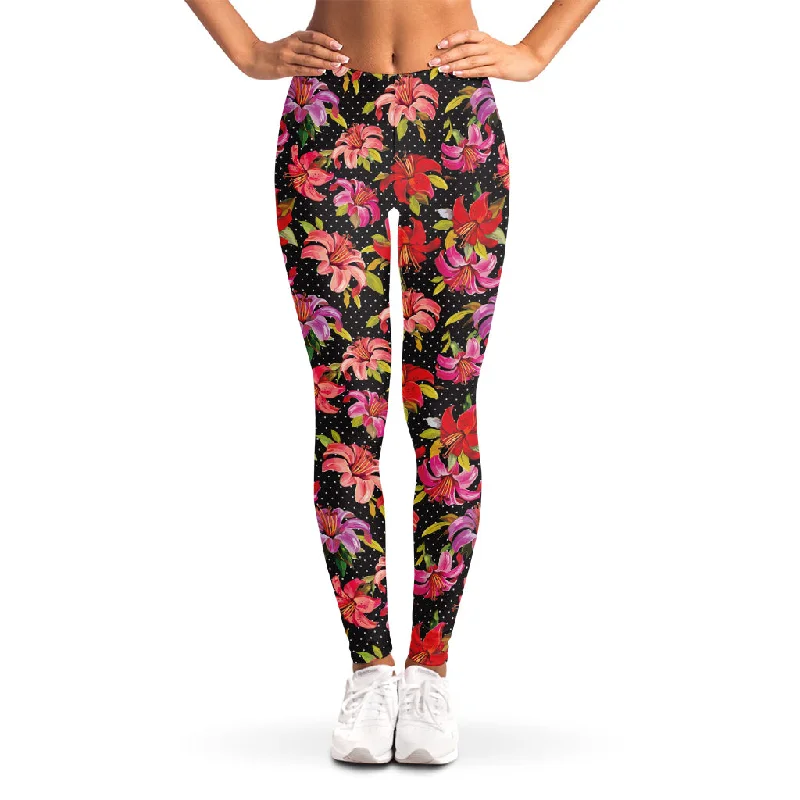 Mega Sale Polka Dot Lily Pattern Print Women's Leggings