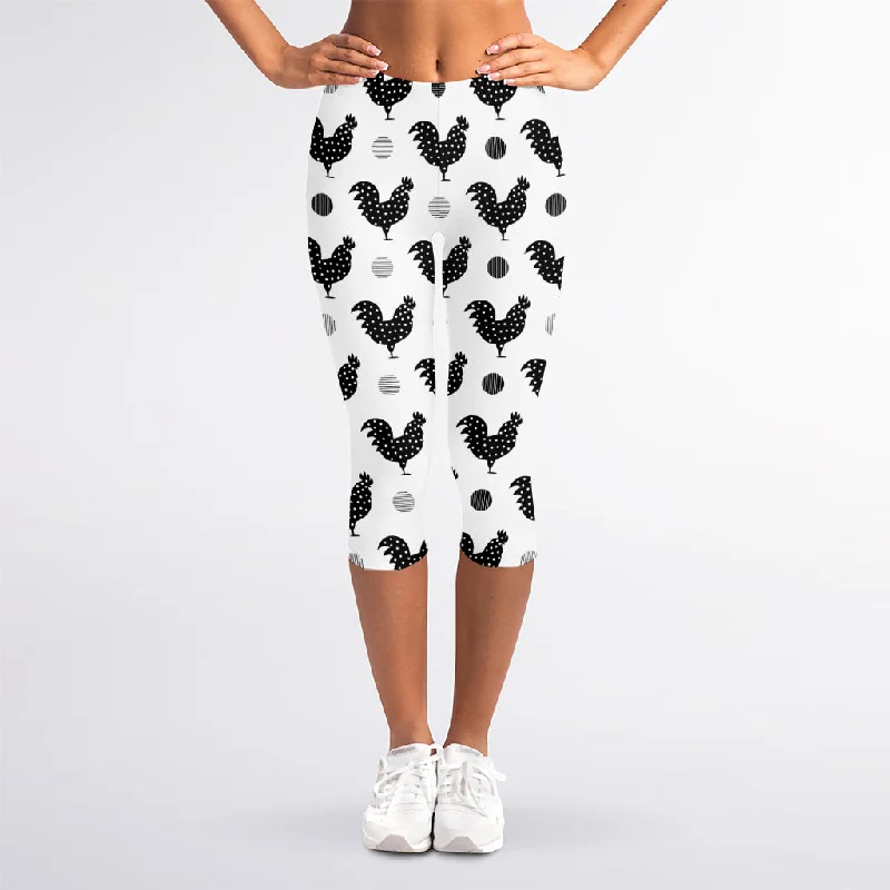 Deep Discounts Polka Dot Rooster Pattern Print Women's Capri Leggings