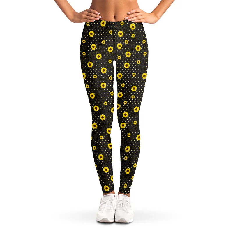 Deal of the Day Polka Dot Sunflower Pattern Print Women's Leggings