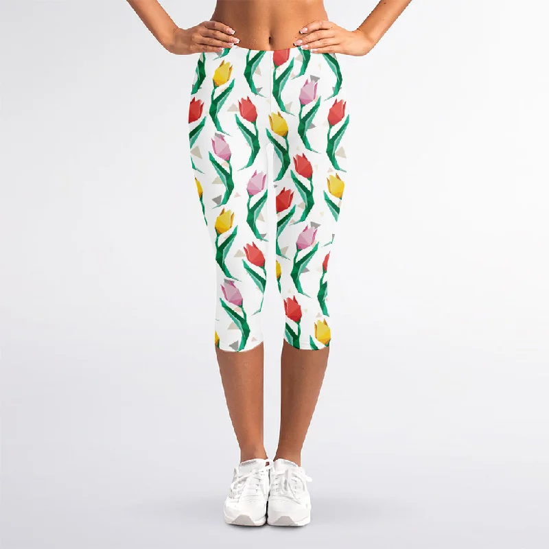 Daily Deals Polygon Tulip Pattern Print Women's Capri Leggings