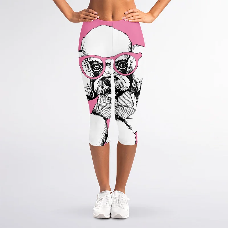 Huge Savings Poodle With Glasses Print Women's Capri Leggings
