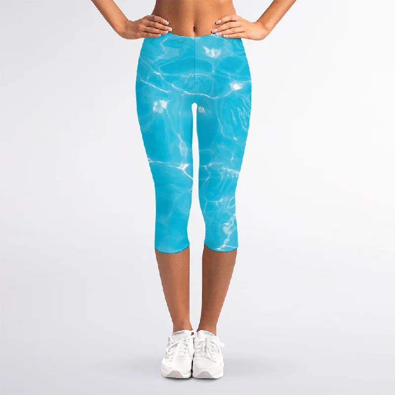 Final Sale Pool Water Surface Print Women's Capri Leggings