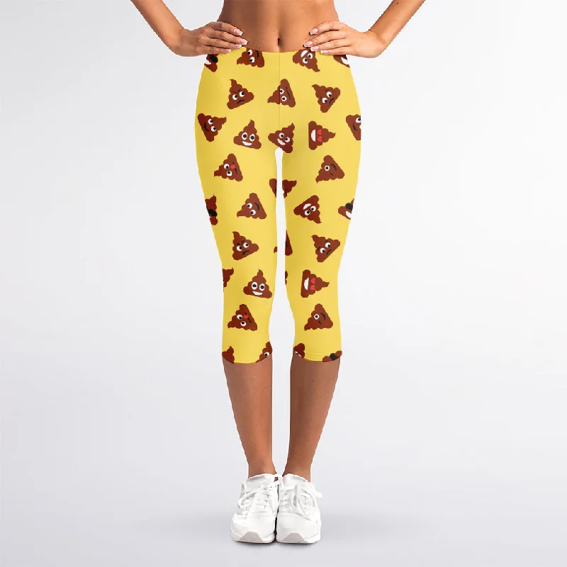 Daily Specials Poop Emoji Pattern Print Women's Capri Leggings
