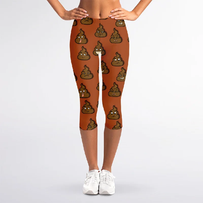 Exclusive Offers Poop Emoticons Pattern Print Women's Capri Leggings