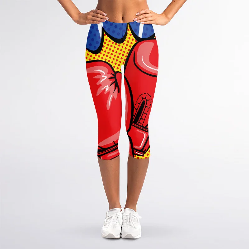 Clearance Items Pop Art Boxing Gloves Print Women's Capri Leggings