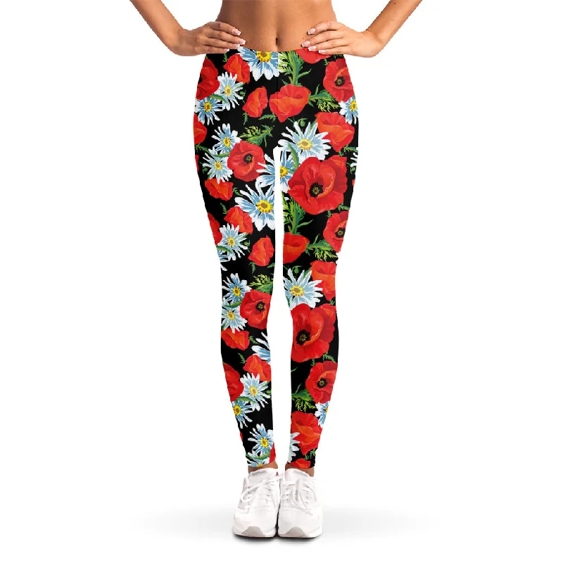 Reduced Prices Poppy And Chamomile Pattern Print Women's Leggings