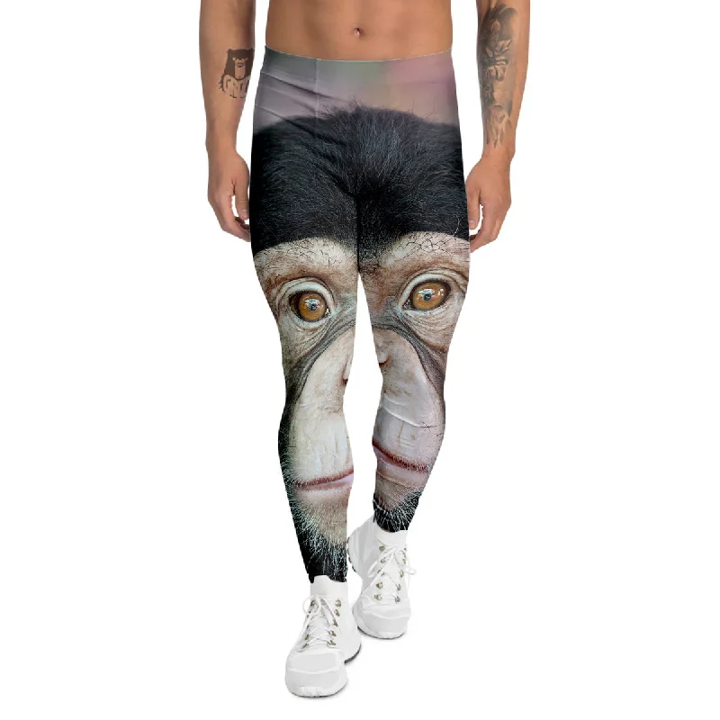Limited Quantity Portrait Chimpanzee Print Men's Leggings