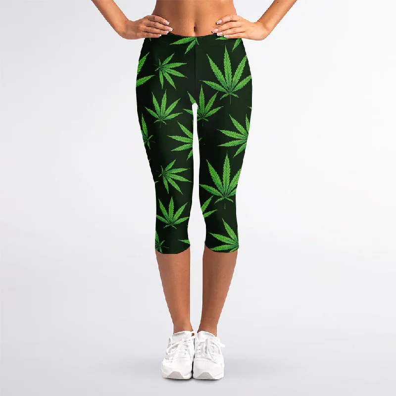 Super Sale Pot Leaf Pattern Print Women's Capri Leggings