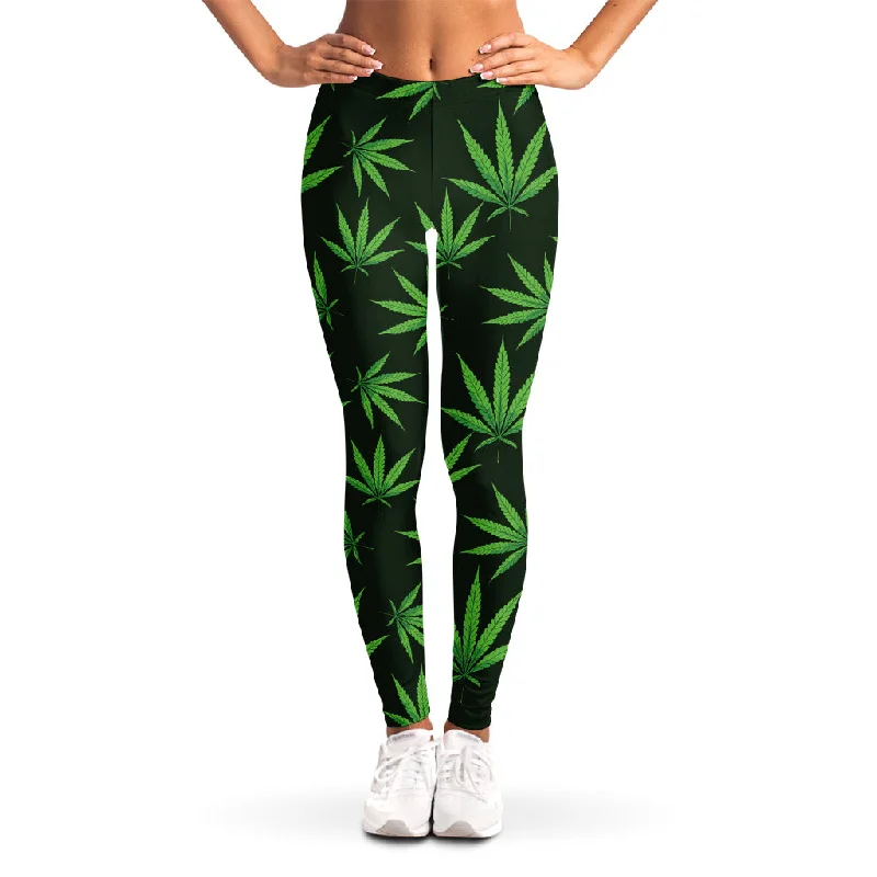 Overstock Pot Leaf Pattern Print Women's Leggings