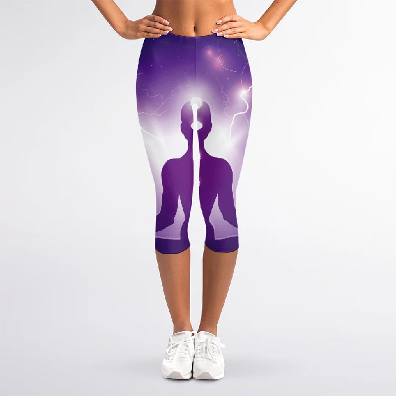 Special Price Power Of Seven Chakras Print Women's Capri Leggings