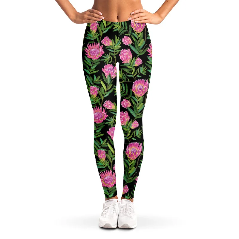 Instant Discount Protea Floral Pattern Print Women's Leggings