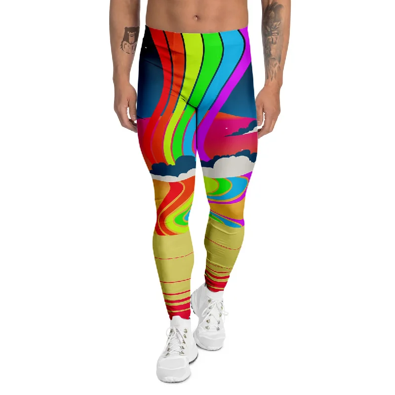 Holiday Sale Psychedelic And Gradient Sky Rainbow Print Men's Leggings