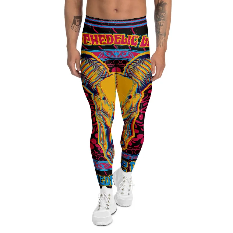 Hot Deal Psychedelic And Ram Skull Print Men's Leggings