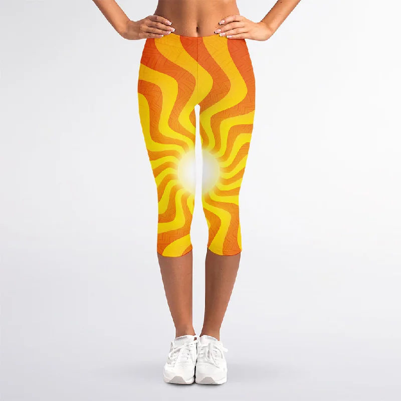 Low Prices Psychedelic Burning Sun Print Women's Capri Leggings