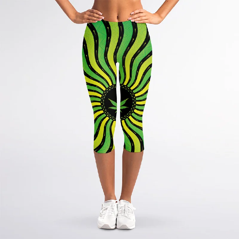 Early Access Psychedelic Cannabis Leaf Print Women's Capri Leggings