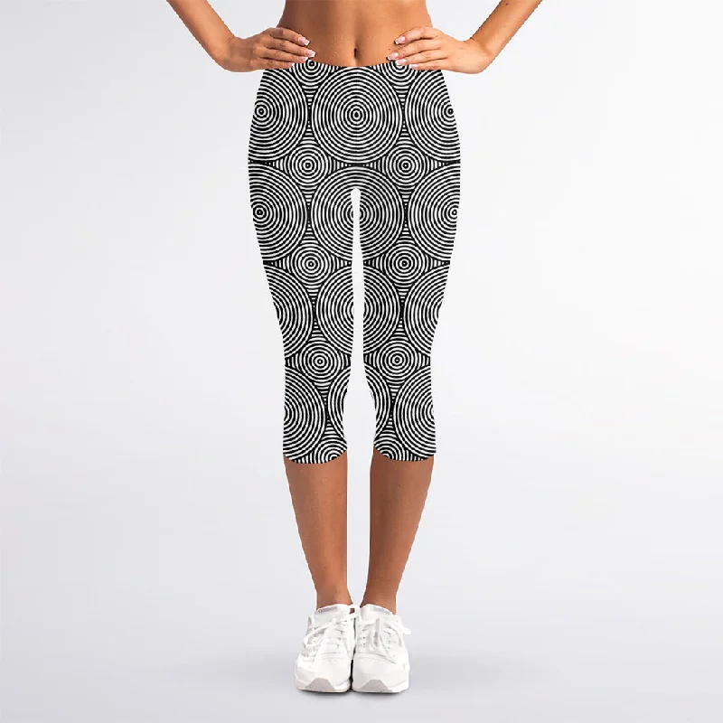 Hurry In Psychedelic Circle Pattern Print Women's Capri Leggings