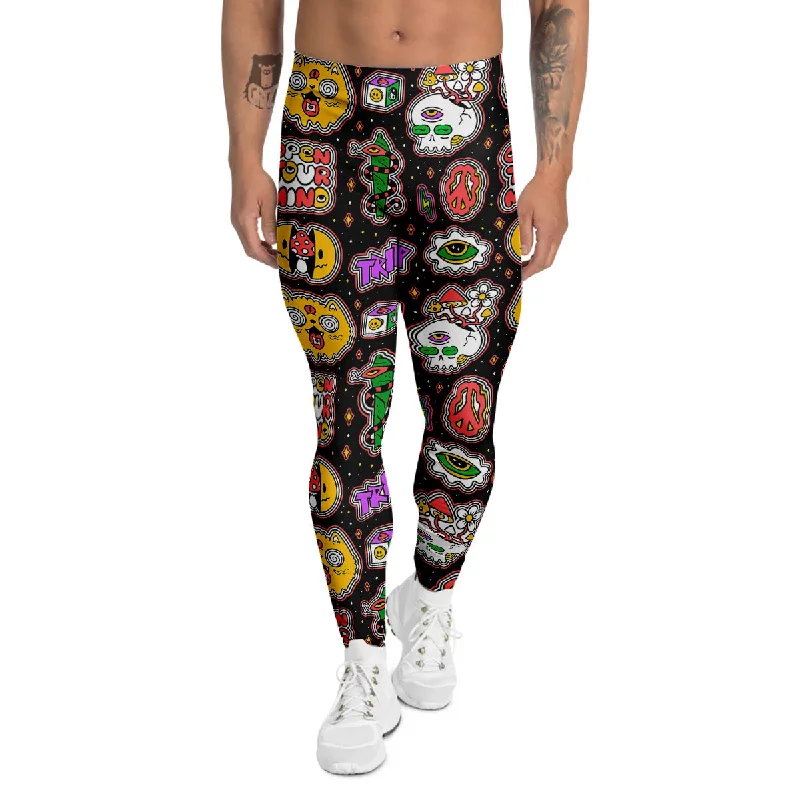 Exclusive Deal Psychedelic Funny Crazy Colorful Print Pattern Men's Leggings