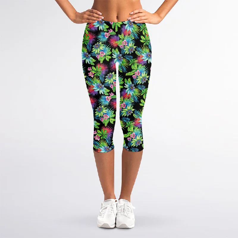 Big Discounts Psychedelic Hawaiian Flower Print Women's Capri Leggings