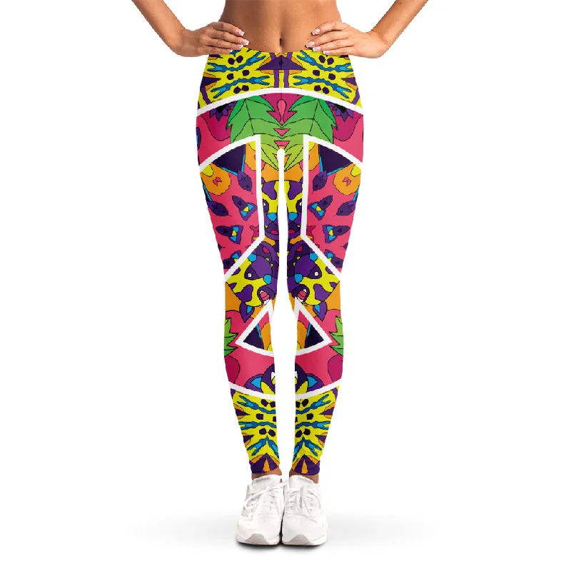 Act Fast Psychedelic Hippie Peace Sign Print Women's Leggings